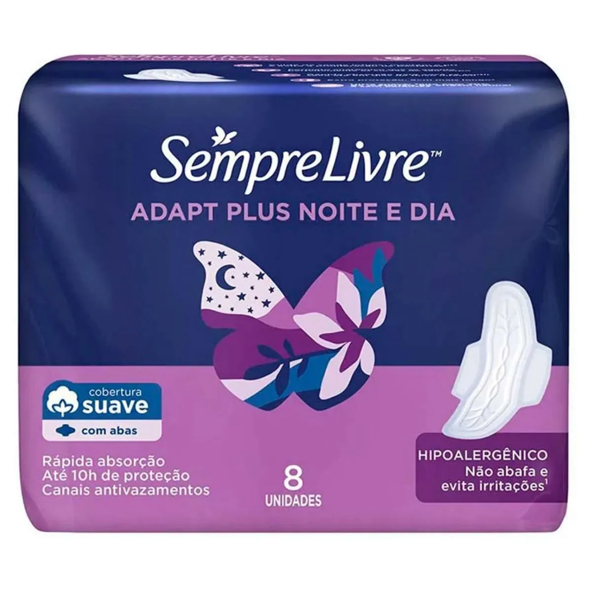 Kit c/2 Absorvente Sempre Livre Adapt Plus Noite e Dia Suave Com Abas com 8 unidades