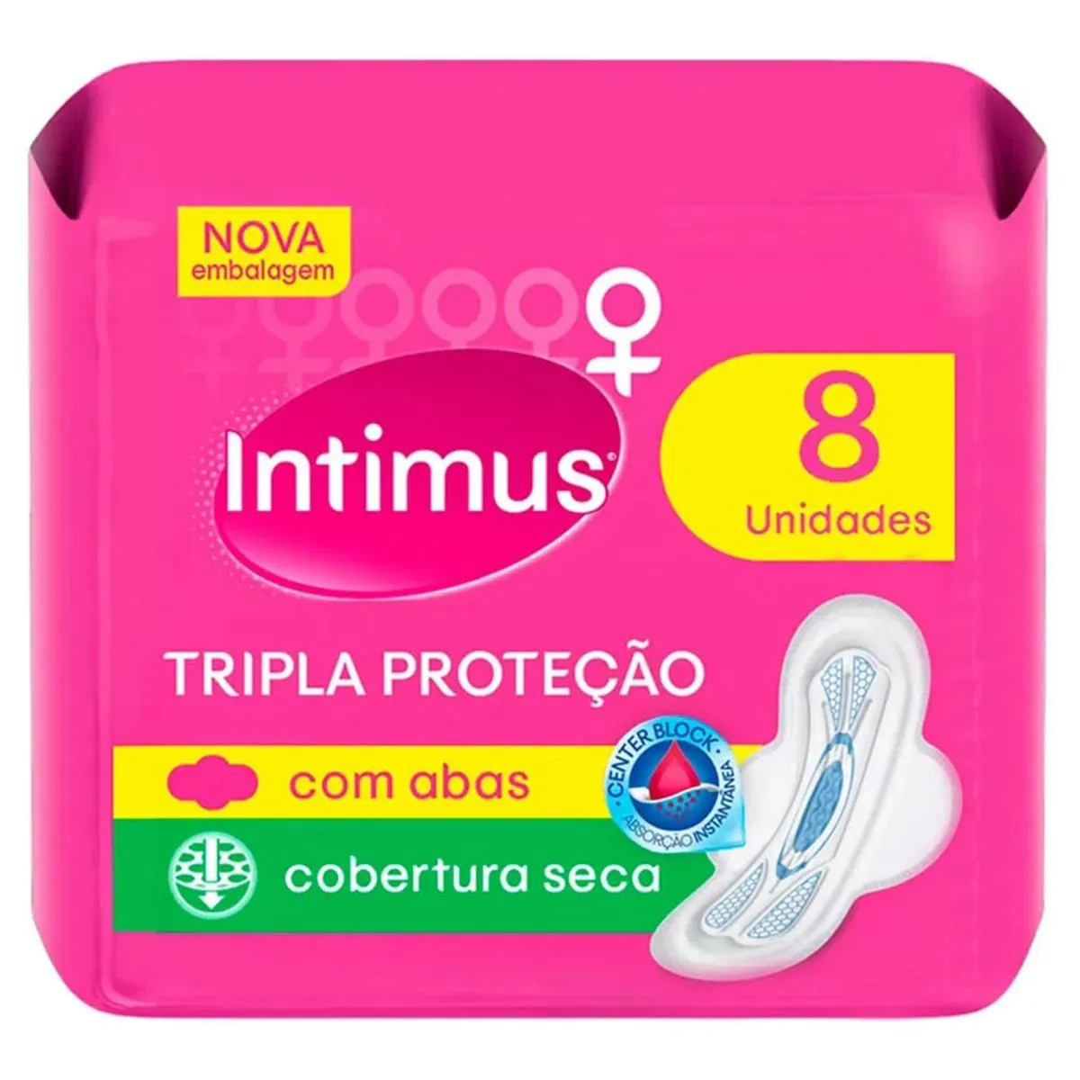 Kit c/2 Absorvente Intimus Tripla Seca Com Abas 8 Unidades