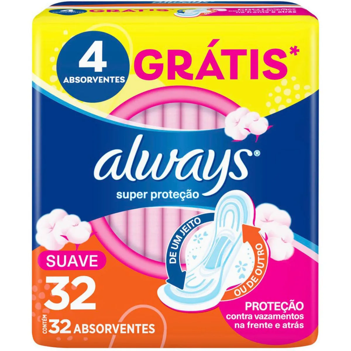 Kit c/2 Absorvente Básico Malha Suave Com Abas Always Simples c/32 Unidades