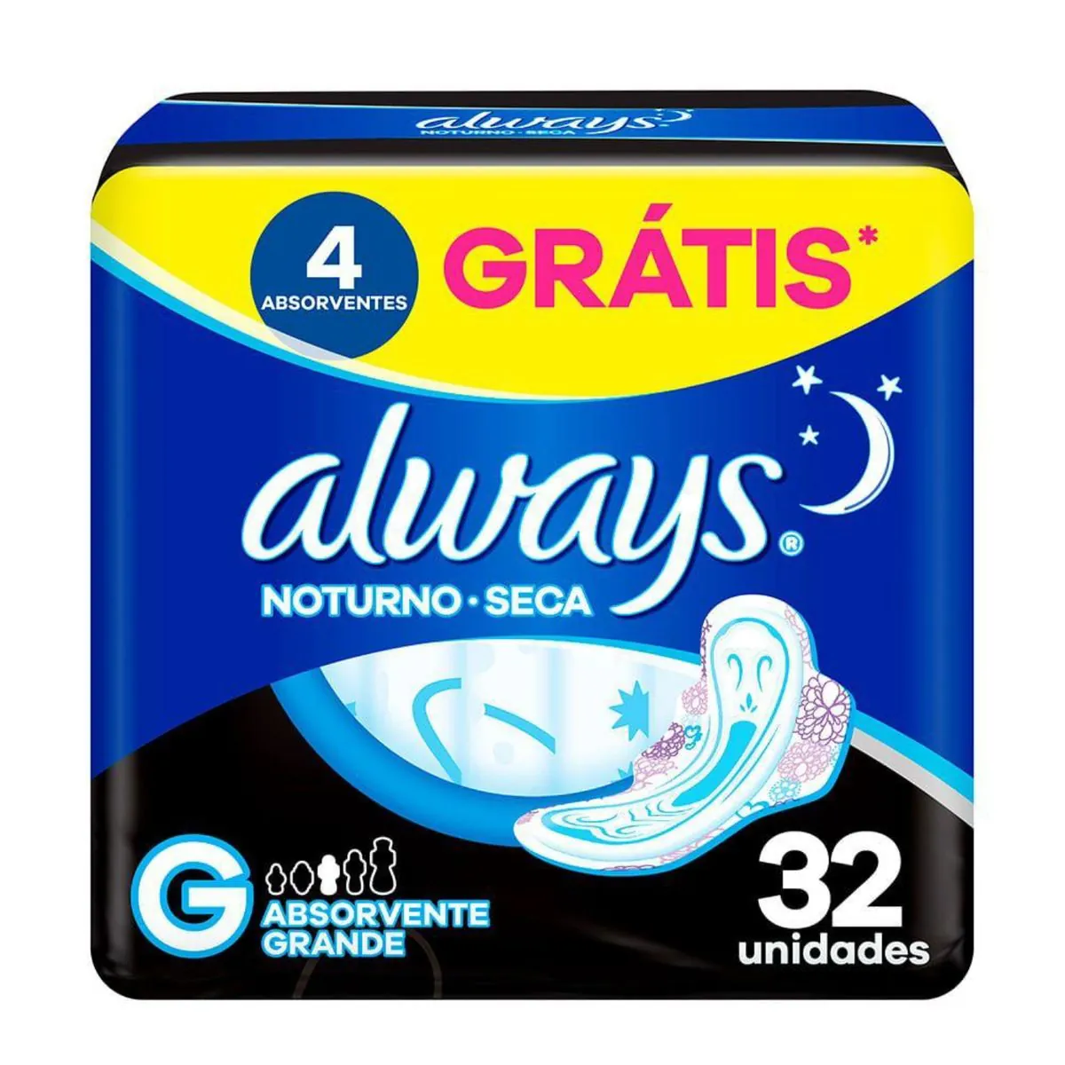 Kit c/2 Absorvente Cobertura Seca Noturno Com Abas Always Simples 32 Unidades