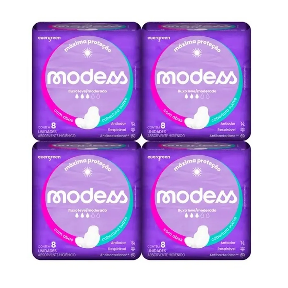 Kit c/4 Absorventes Modess Suave C/Abas c/8 Unidades cada