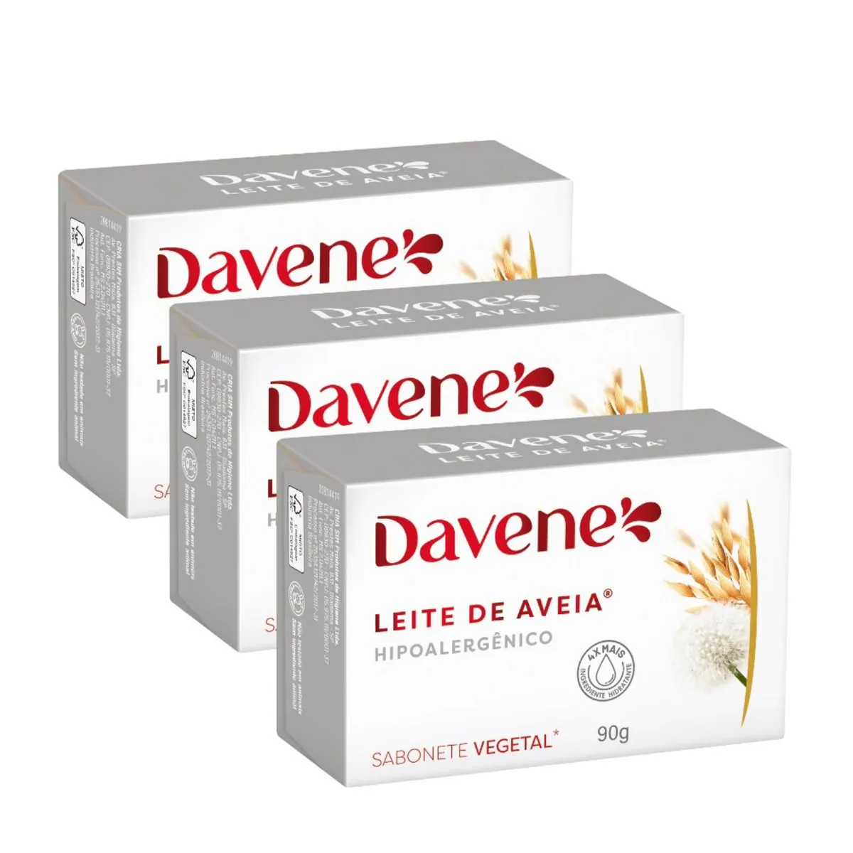 Kit c/3 Sabonetes Leite De Aveia Davene Hipoalerge 90g