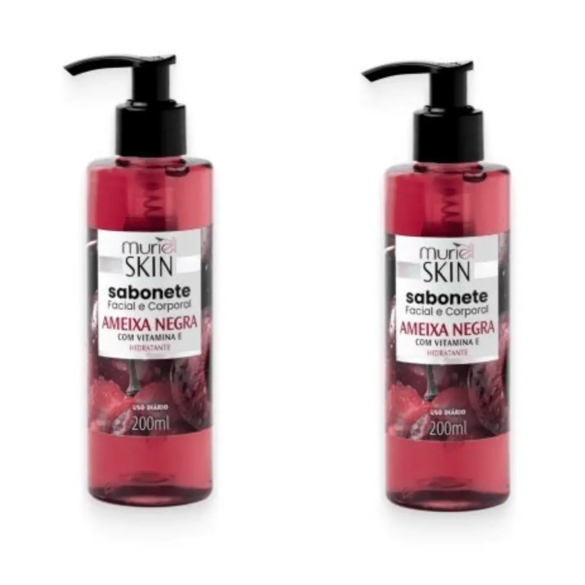 Kit c/2 Sabonetes Liquido Facial Corporal Muriel Ameixa Negra 200ml