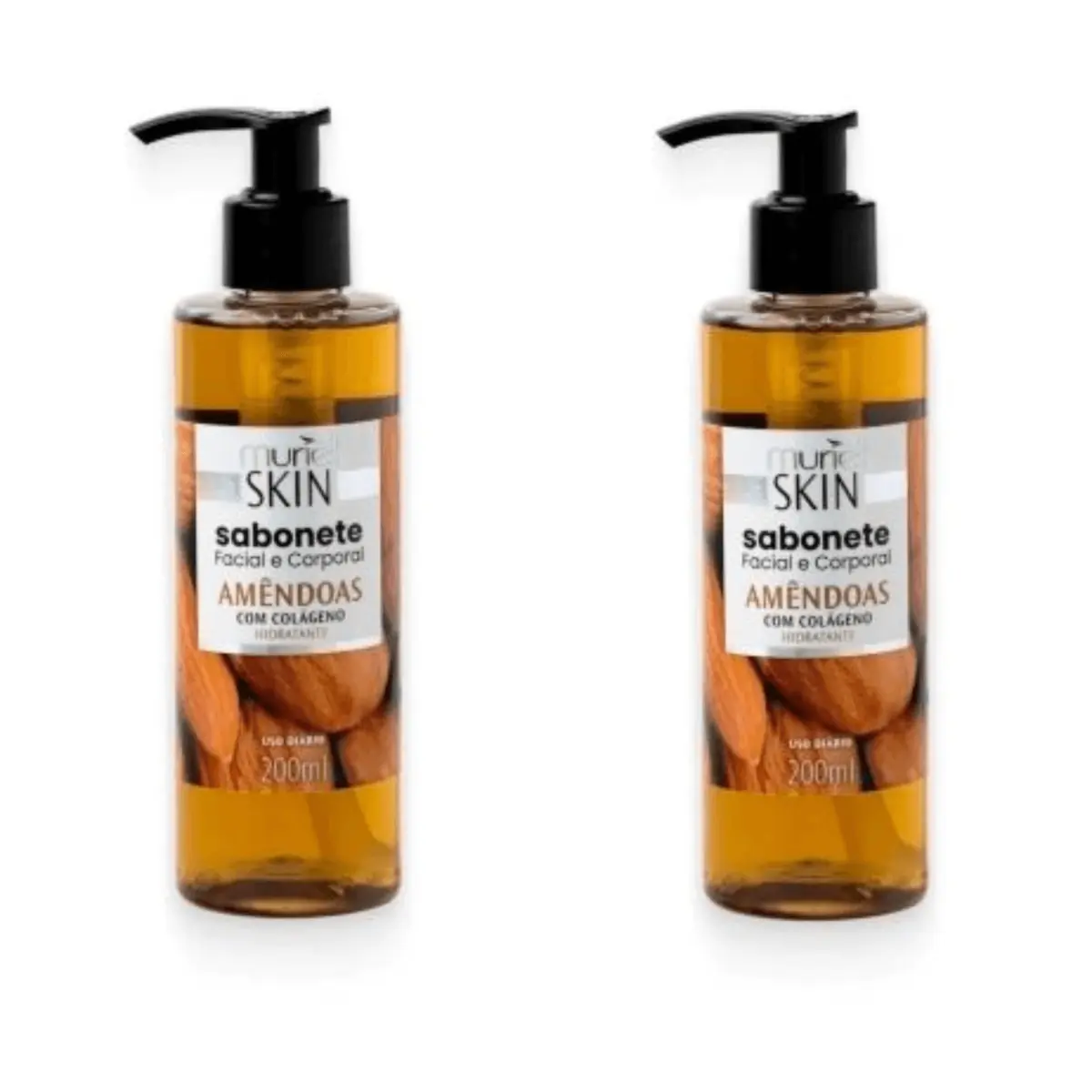 Kit c/2 Sabonetes Liquido Facial Corporal Muriel Amendoas e Colágeno 200ml