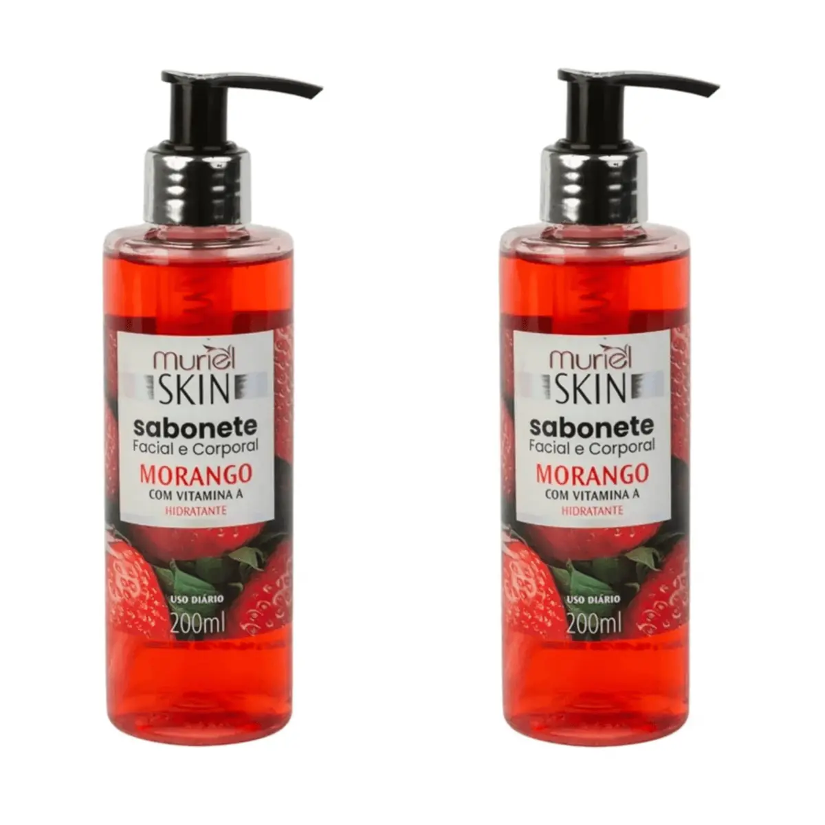 Kit c/2 Sabonetes Líquido Facial Corporal Muriel Skin Morango 200ml