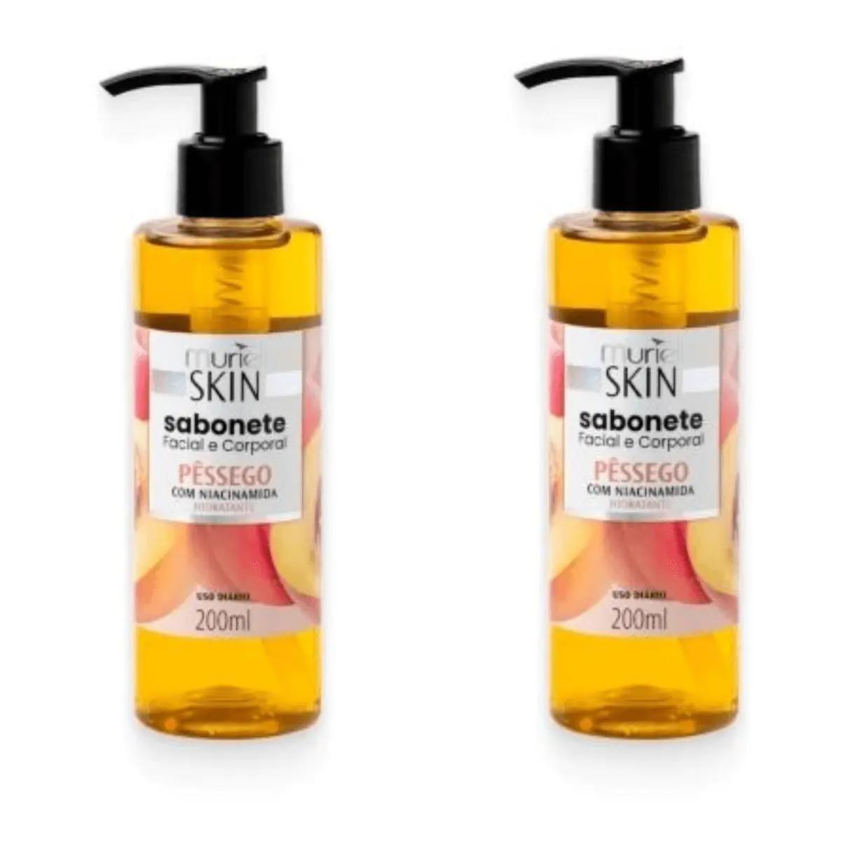 Kit c/2 Sabonetes Líquido Facial Corporal Muriel Skin Pêssego 200ml