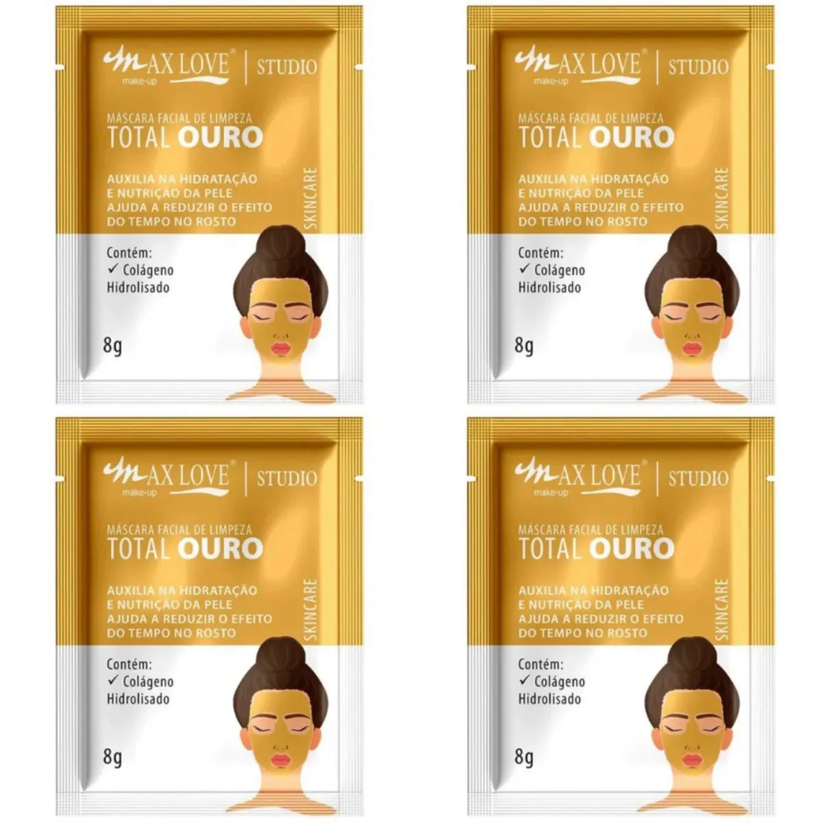 Kit c/4 Máscara Facial Peel Off 8g Ouro Max Love