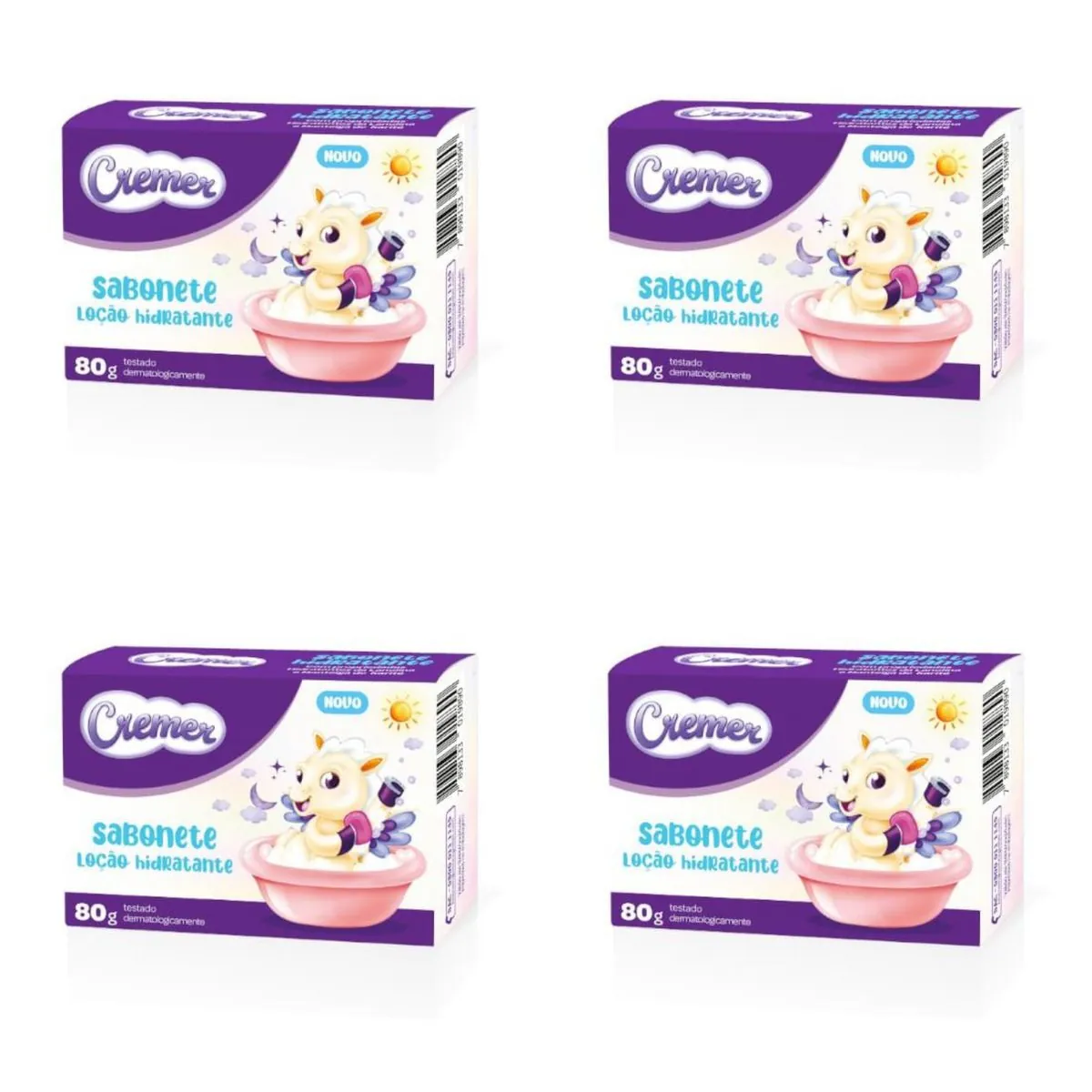 Kit c/4 Sabonetes Infantil barra Loção Hidratante Cremer 80g