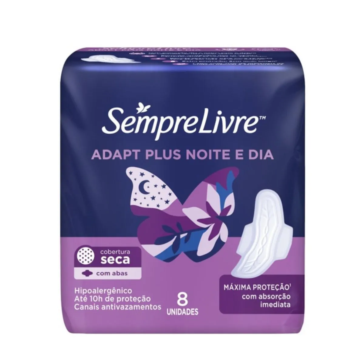 Kit c/4 Absorvente Sempre Livre Adapt Plus Noturno Seca c/ Abas 8 unidades
