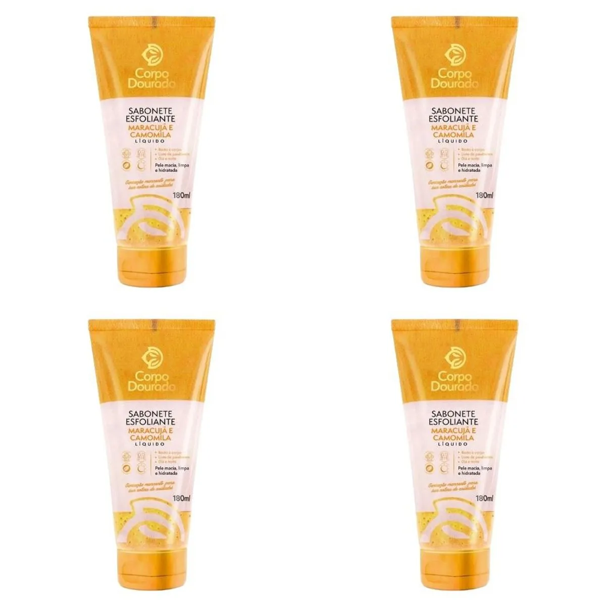 Kit c/4 Sabonetes Esfoliante Corpo Dourado 180ml Maracuja/Camomila