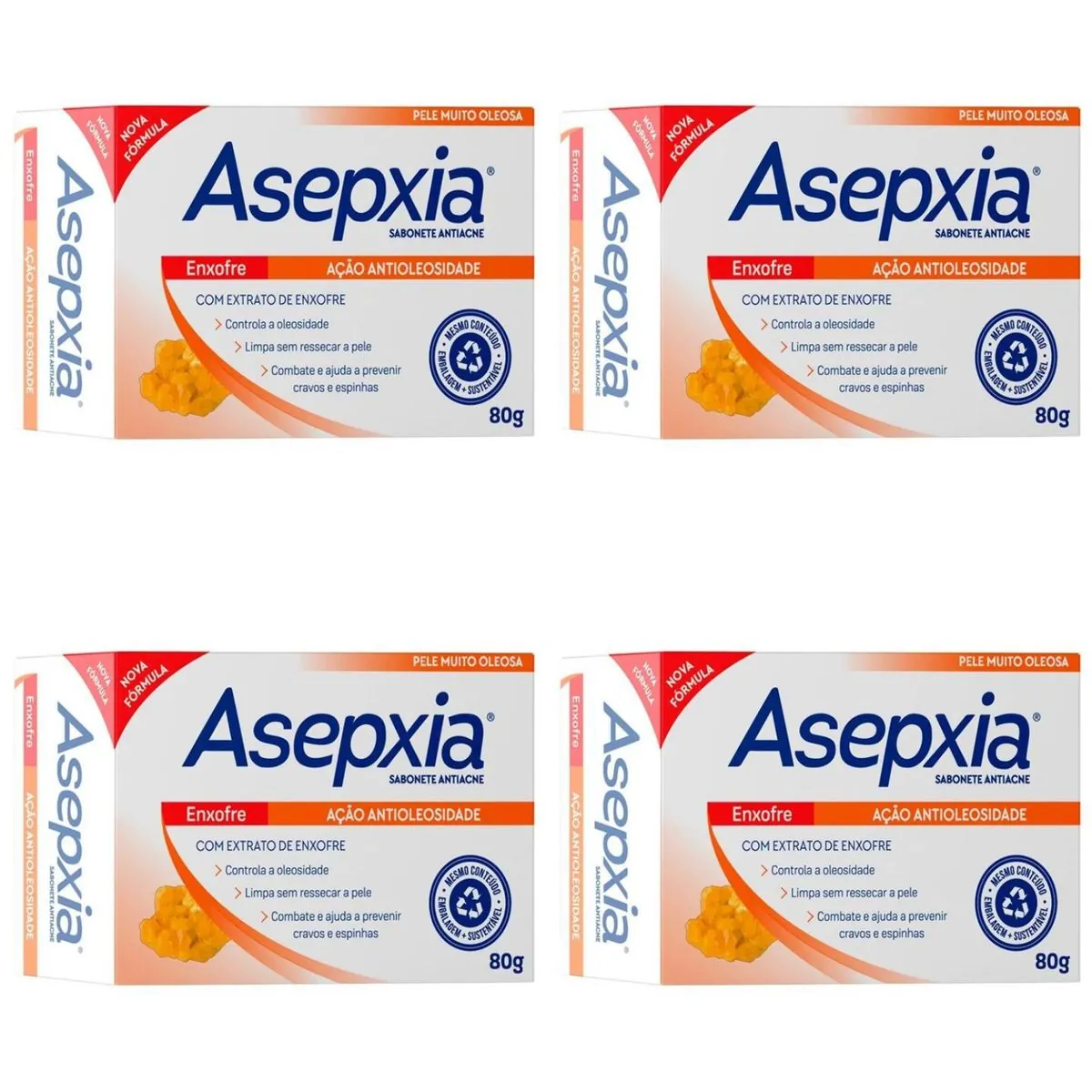 Kit c/4 Sabonetes Asepxia Barra 80g Enxofre
