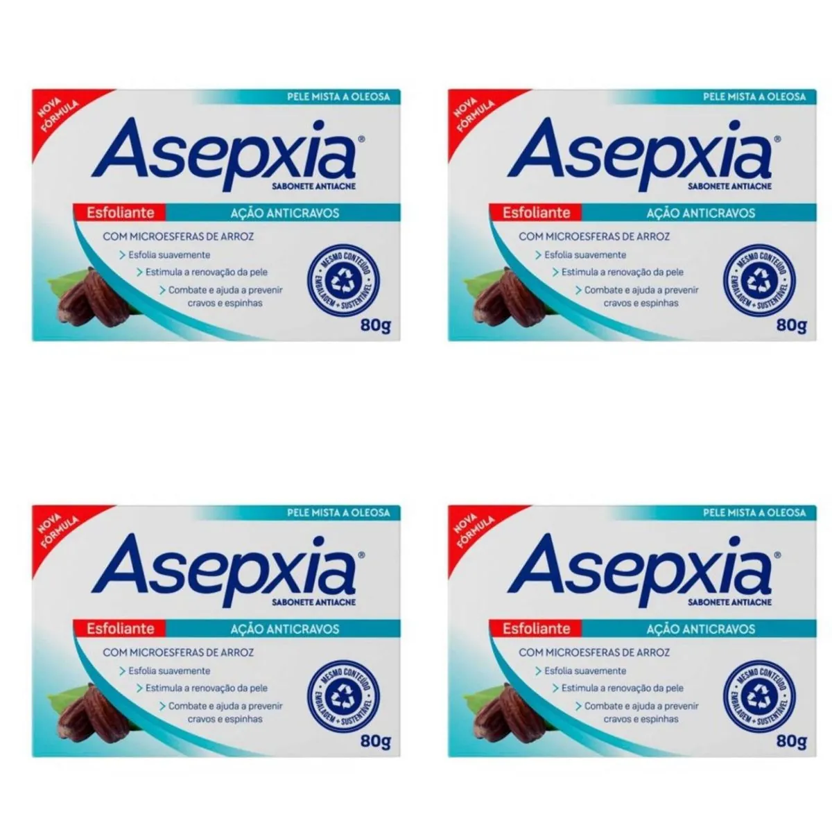 Kit c/4 Sabonetes Asepxia Barra 80g Esfoliante