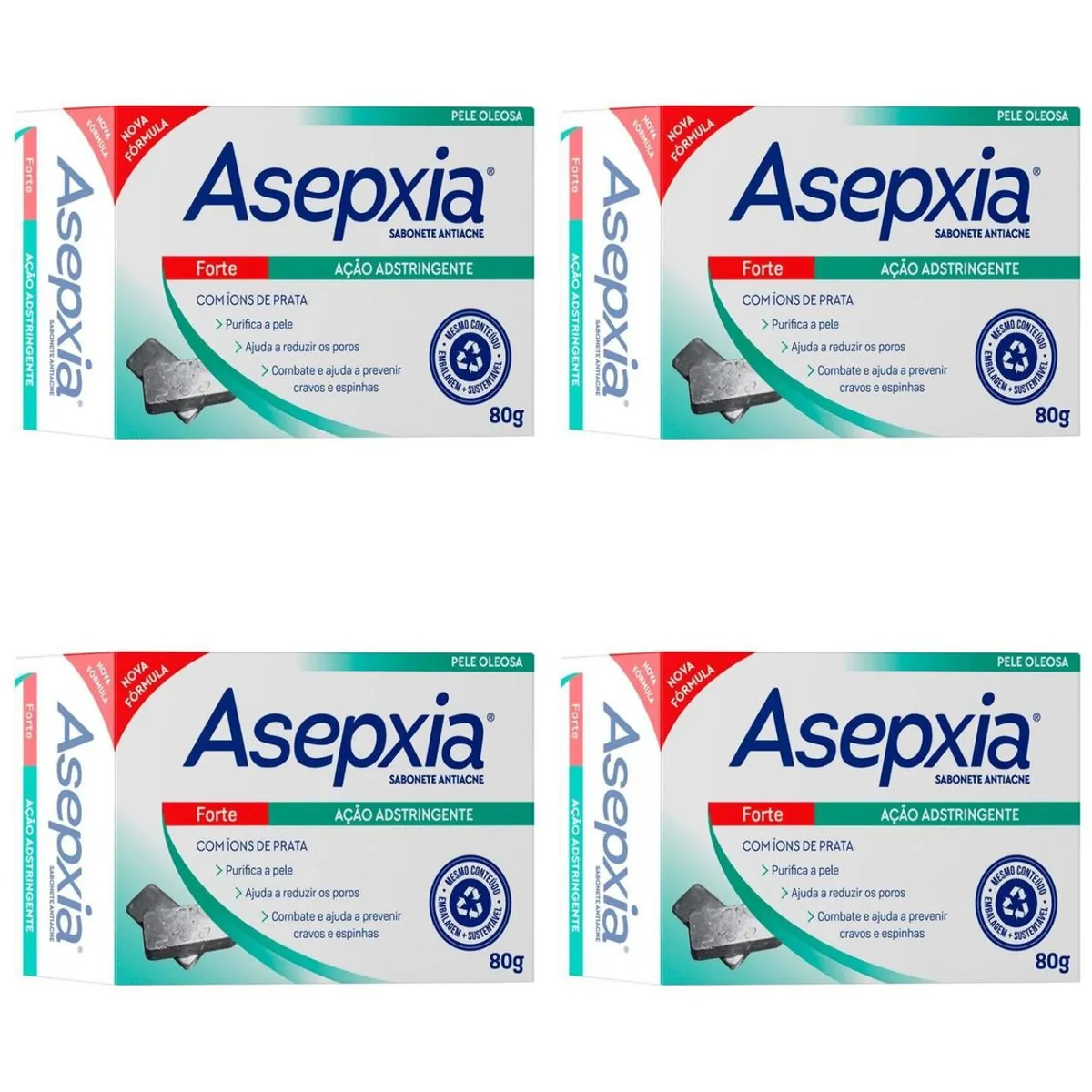 Kit c/4 Sabonetes Asepxia Barra 80g Forte