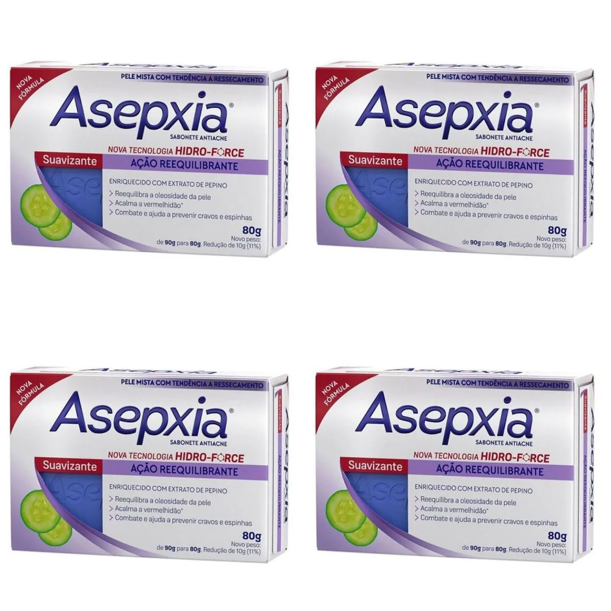 Kit c/4 Sabonete Asepxia Barra 80g Suavizante/Cremoso