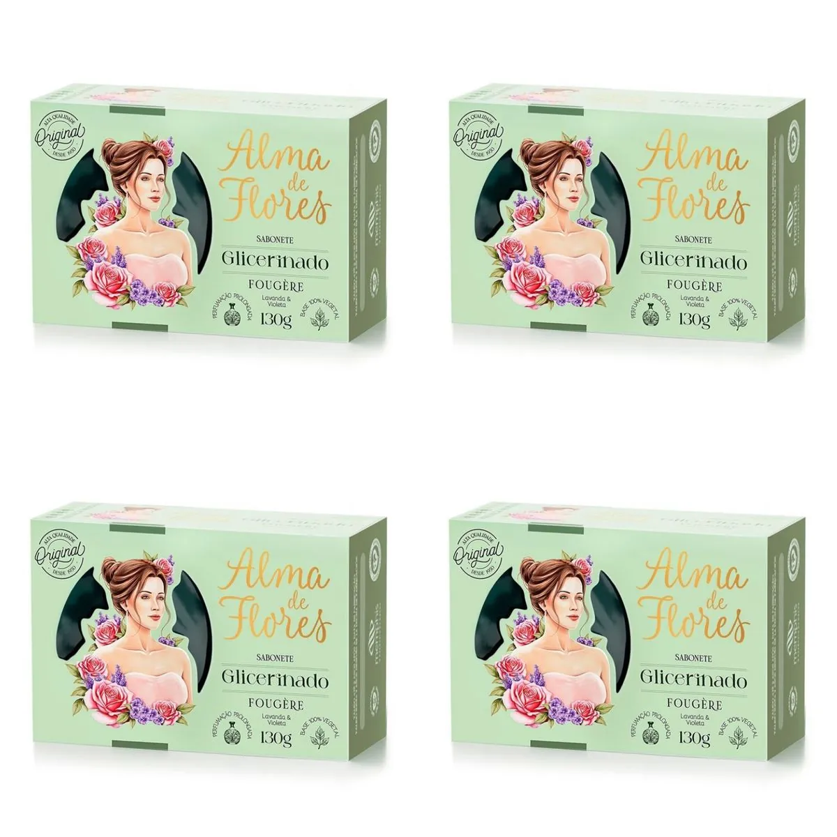 Kit c/4 Sabonetes Alma De Flores Glicerinado 130g Fougere