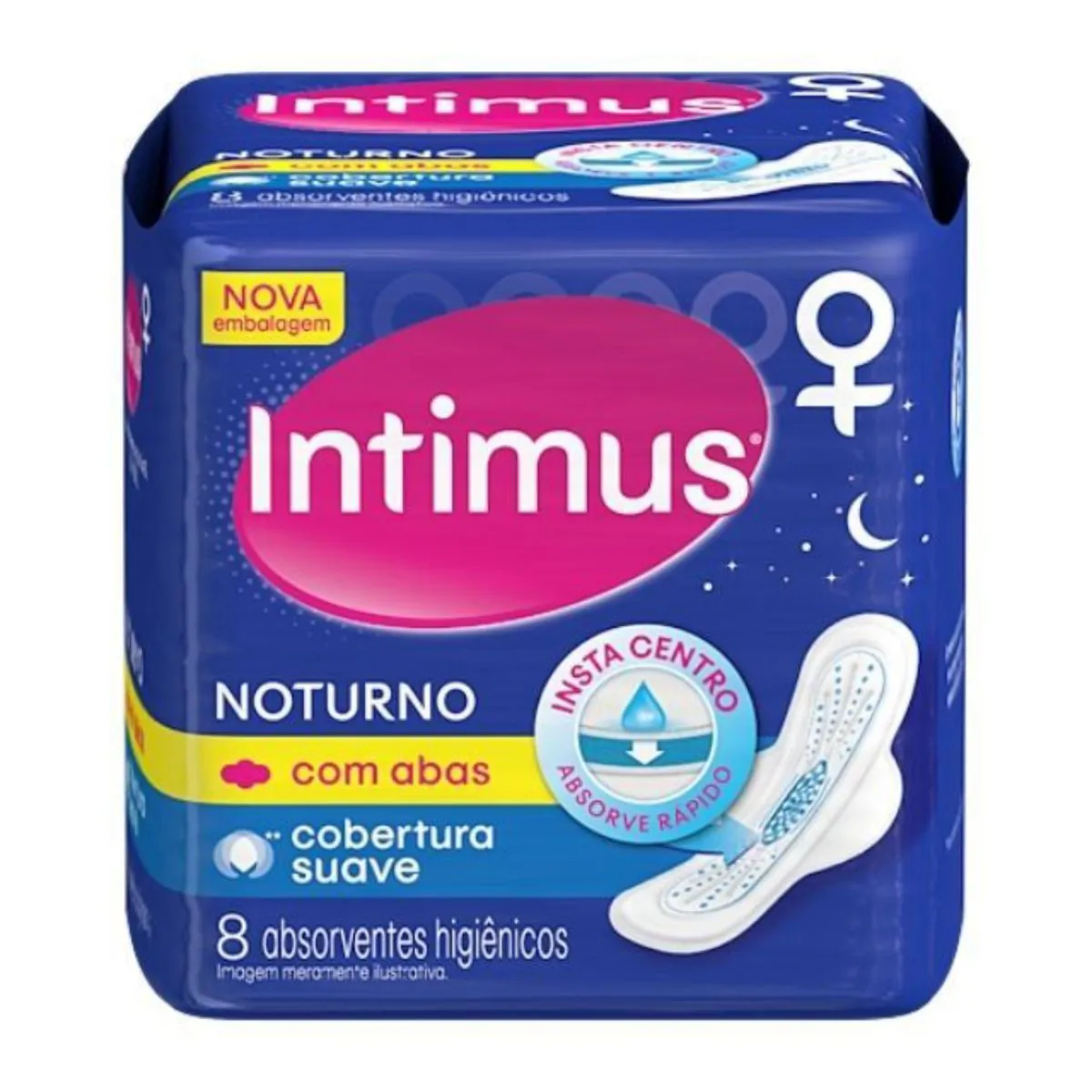 Kit c/4 Absorvente Intimus Noturno Suave Com Abas 8 Unidades