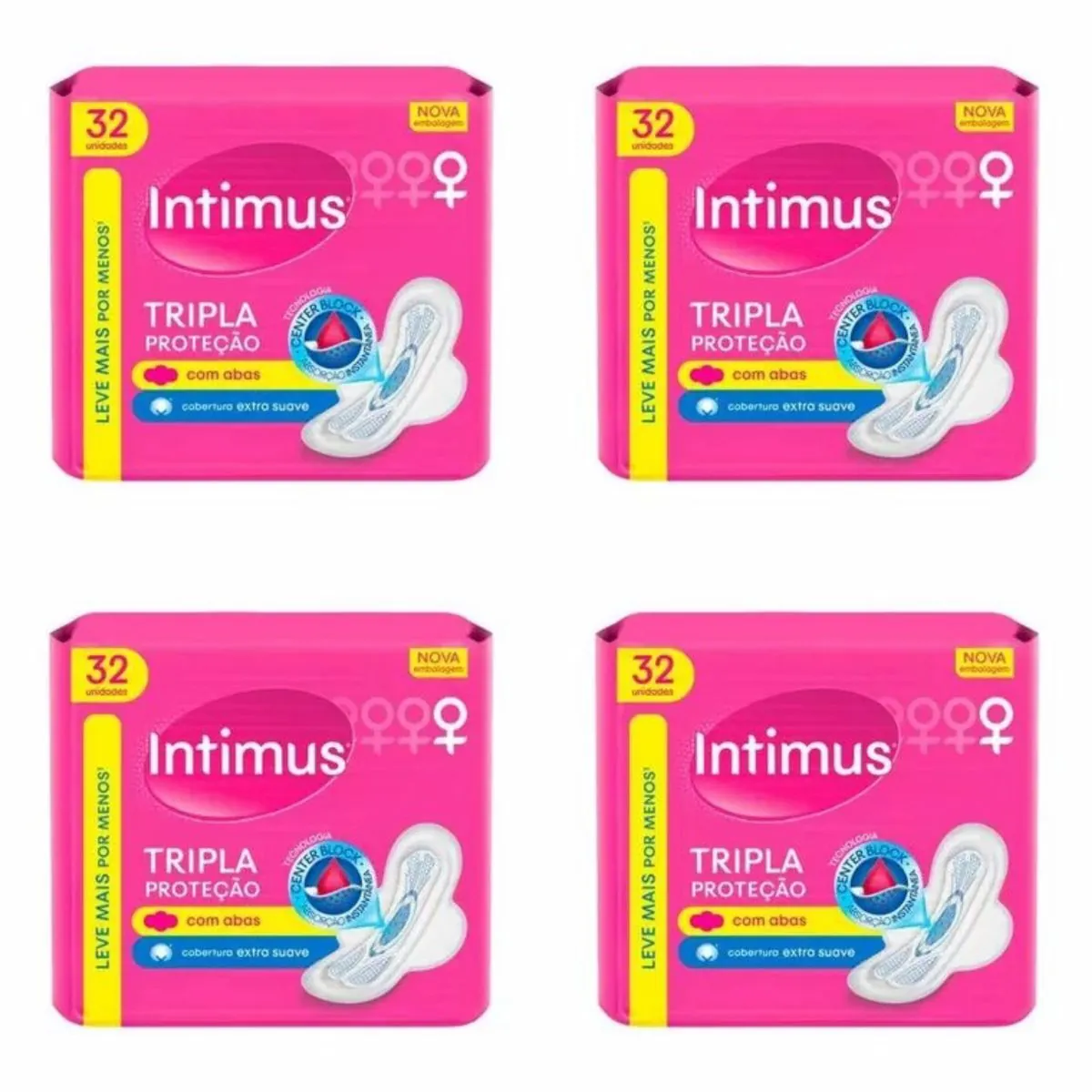 Kit c/4 Absorventes Intimus Tripla Suave Com Abas 32 Unidades