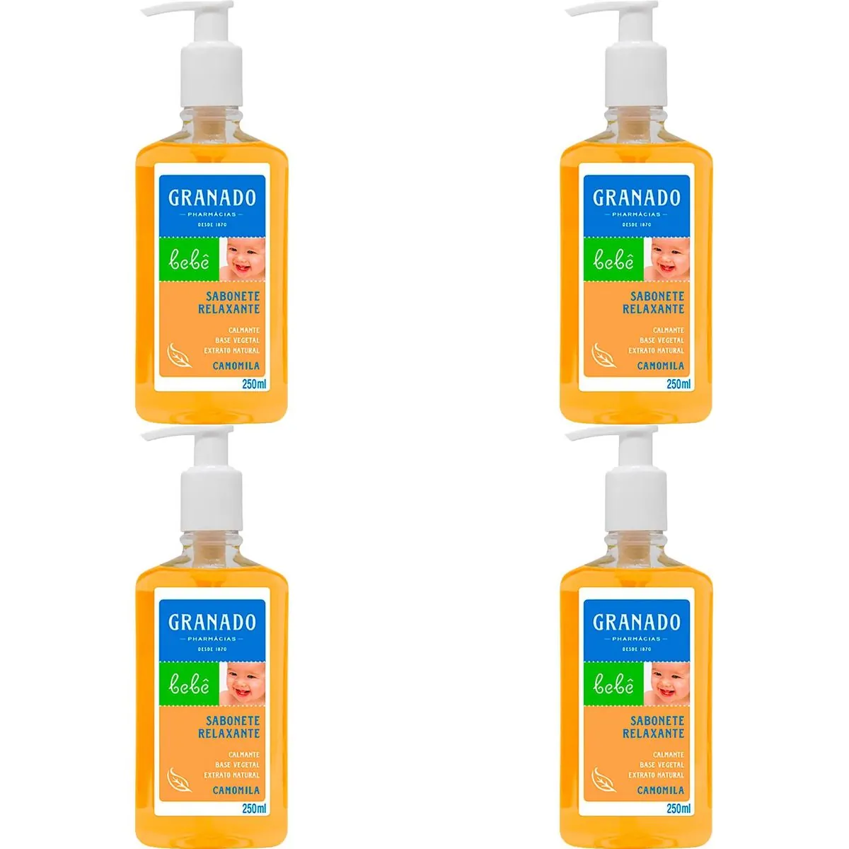 Kit c/4 Sabonetes Líquido Infantil Granado Bebê 250ml Camomila