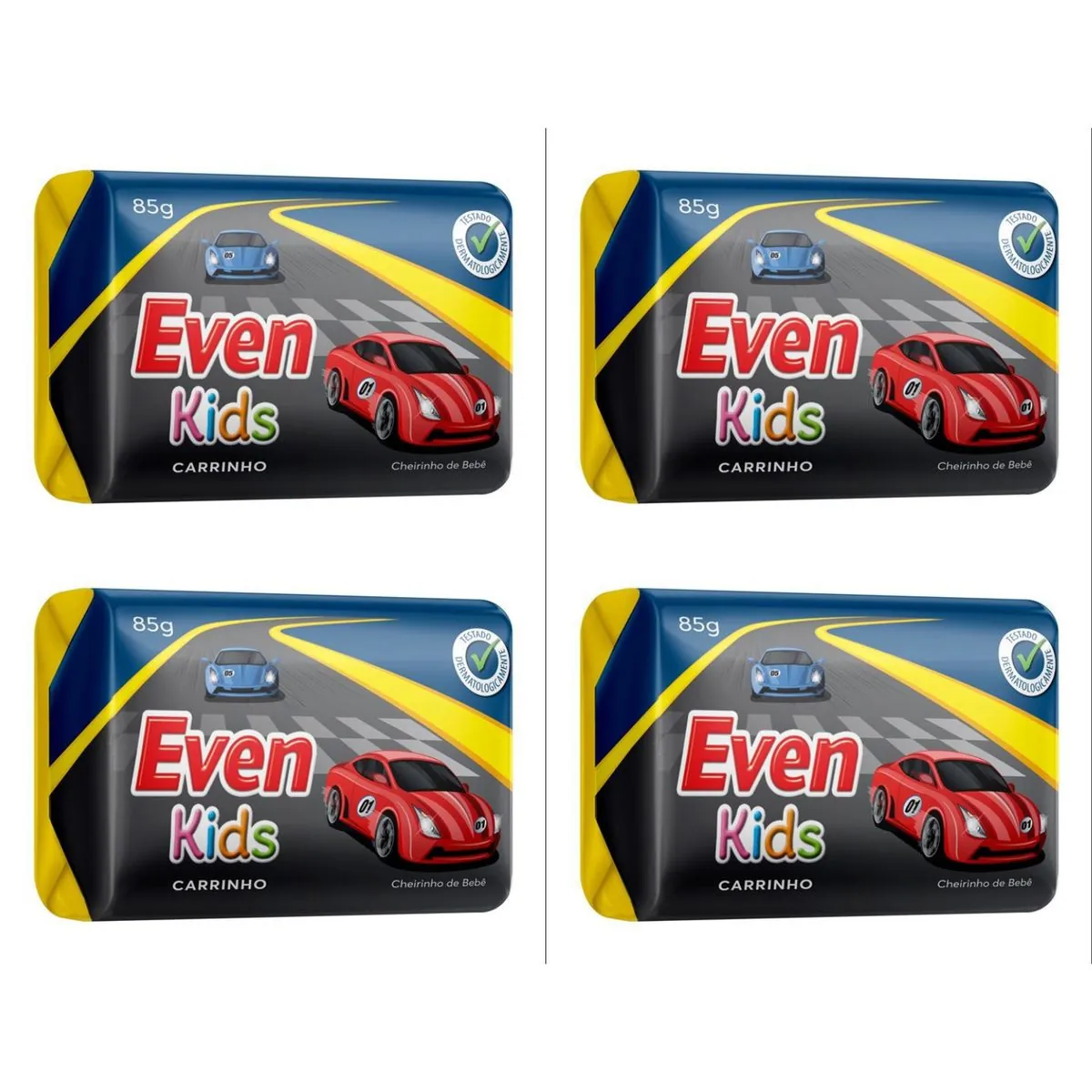 Kit c/4 Sabonetes Infantil Even Kids 85g Carrinho