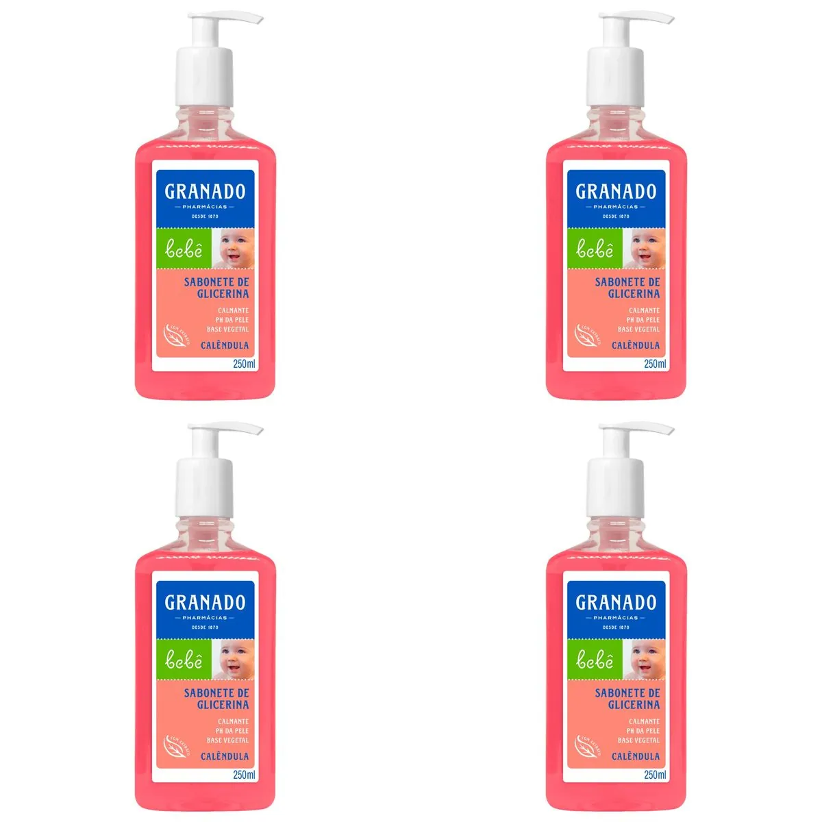 Kit c/4 Sabonetes Liquido Infantil Granado Bebê 250ml Calendula