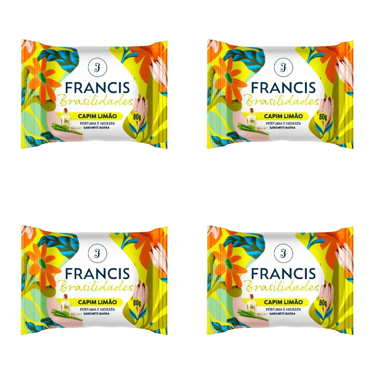 Kit c/4 Sabonetes Francis Brasil 80g Capim/Limão