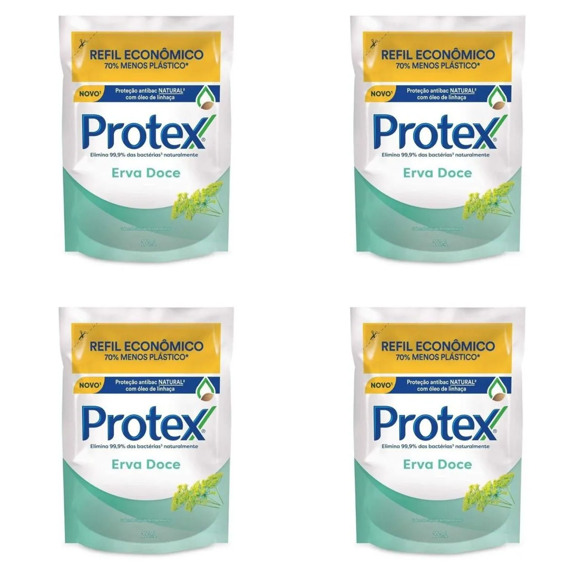 Kit c/4 Sabonetes Líquido Protex Refil 200ml Erva Doce