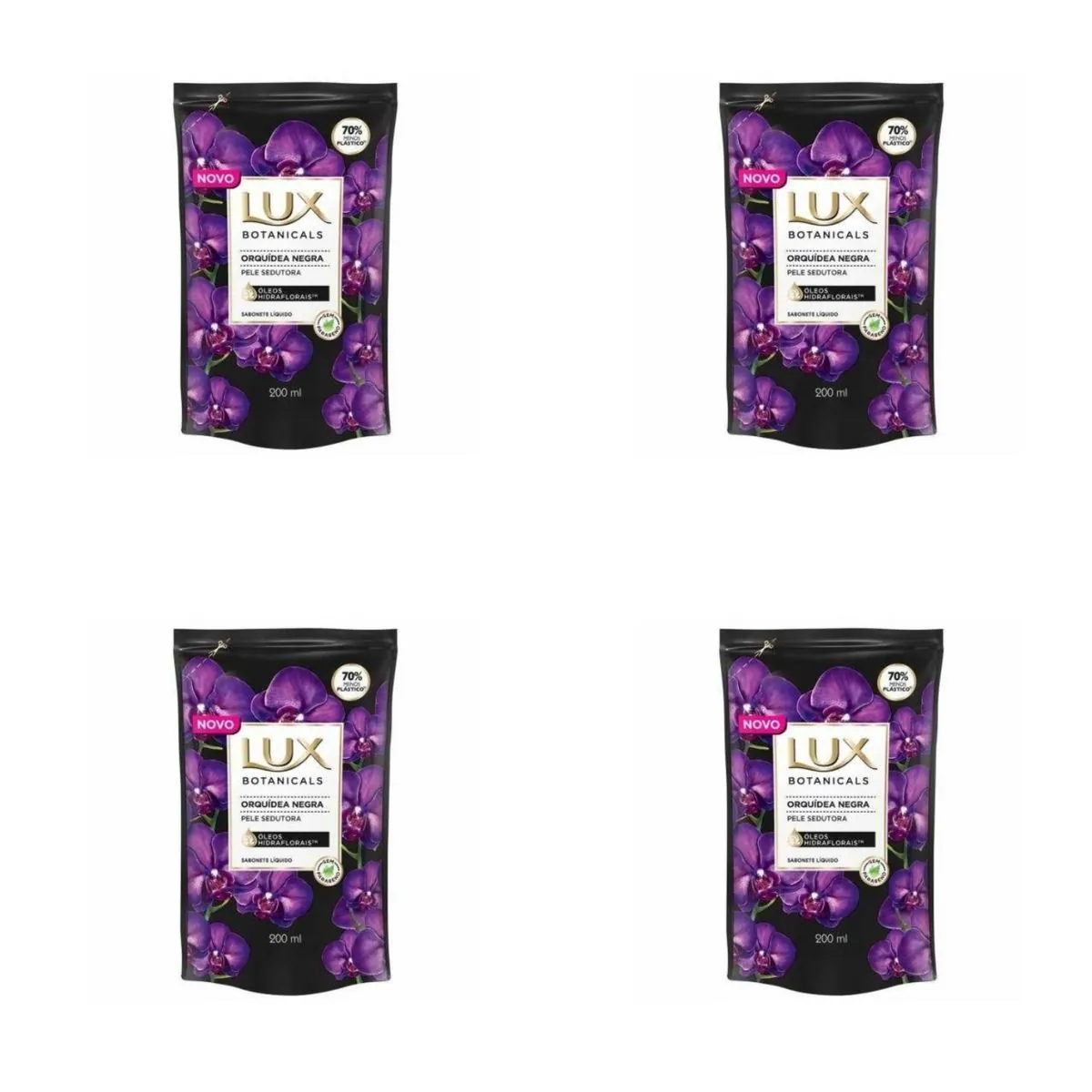 Kit c/4 Sabonetes Líquido Lux Refil 200ml Orquídea Negra