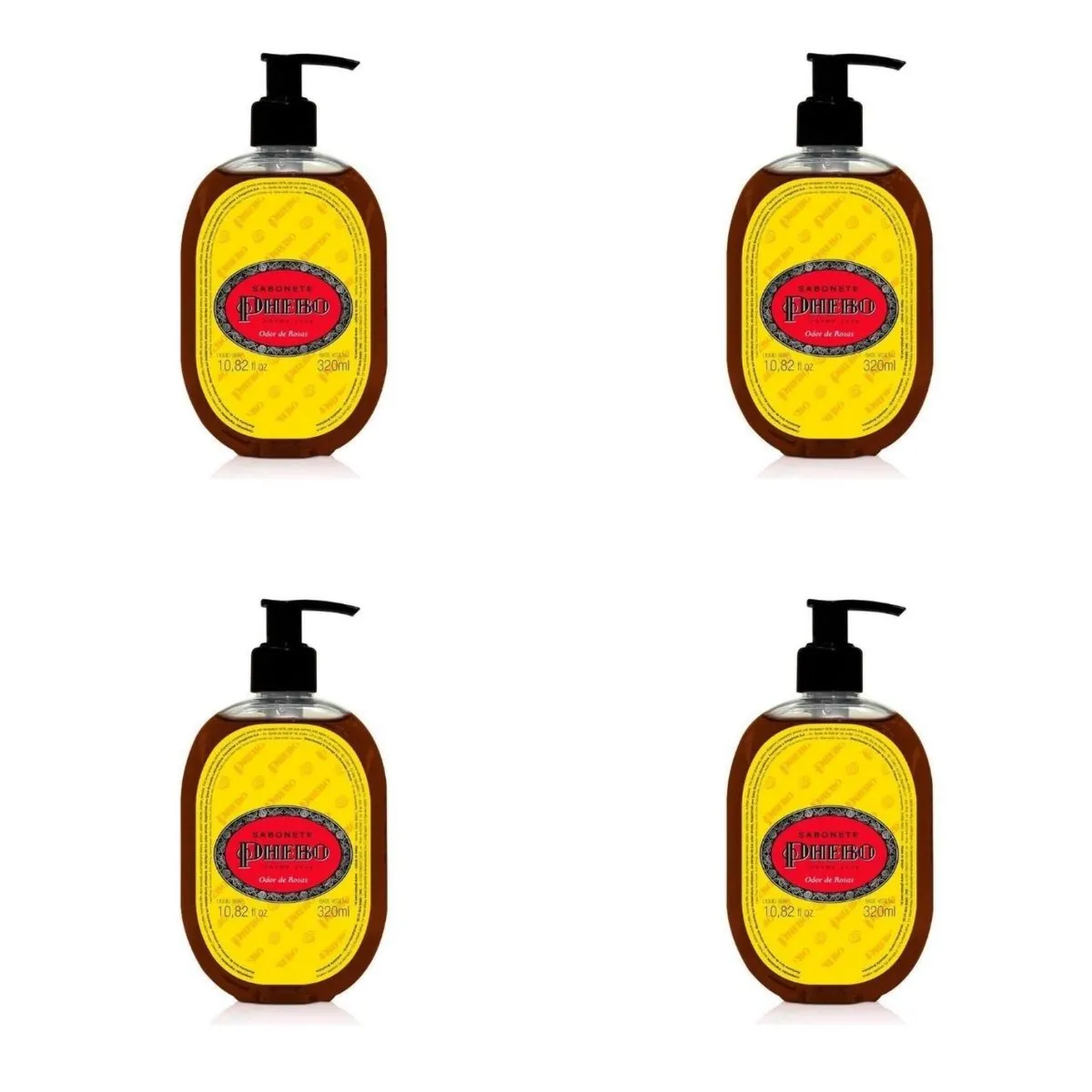 Kit c/4 Sabonetes Líquido Phebo Odor De Rosas 320ml