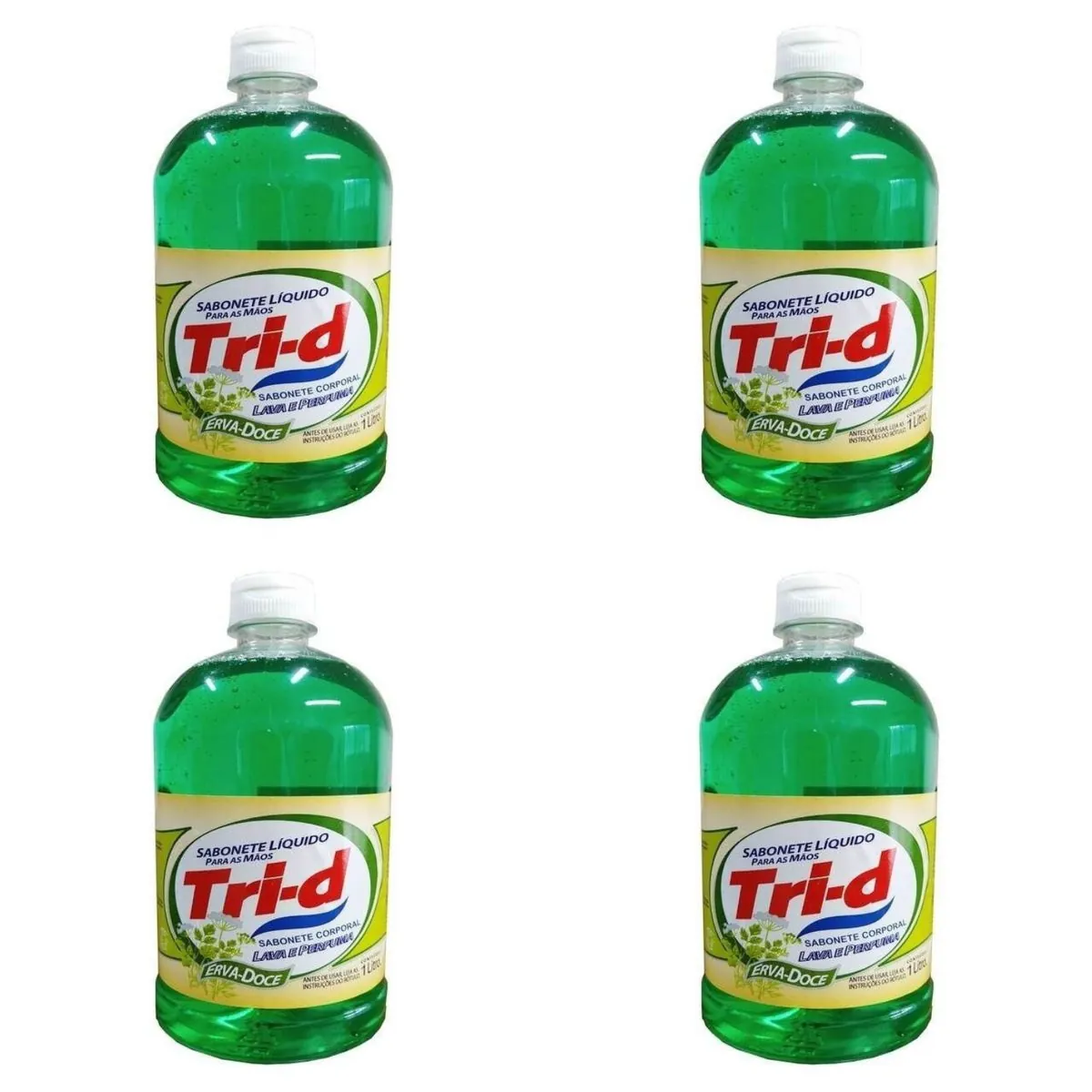 Kit c/4 Sabonetes Liquido Tri-D 1L Para Mãos Erva Doce