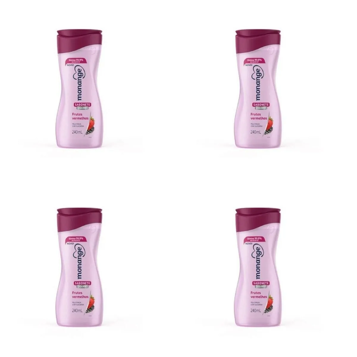 Kit c/4 Sabonetes Liquido Monange 240ml Frutas Vermelhas