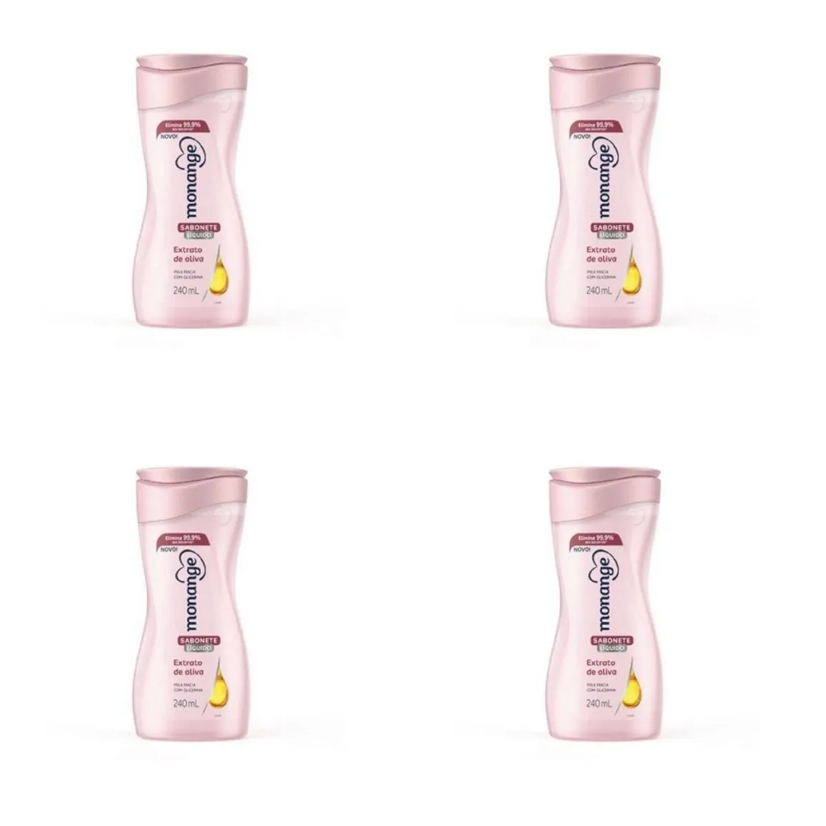 Kit c/4 Sabonetes Liquido Monange 240ml Extrato Olivia