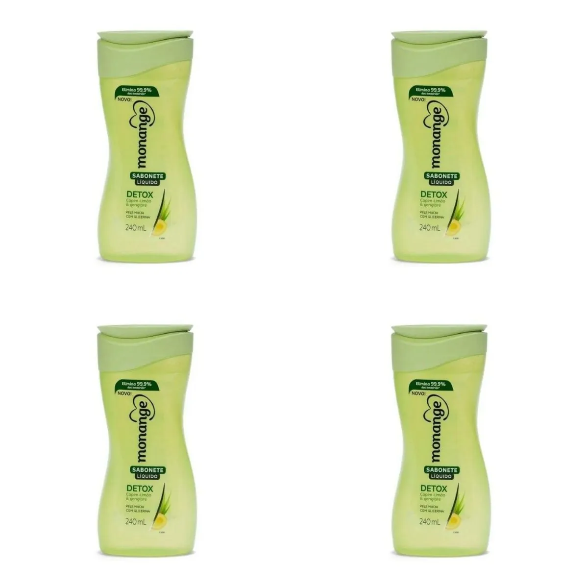 Kit c/4 Sabonetes Liquido Monange 240ml Detox