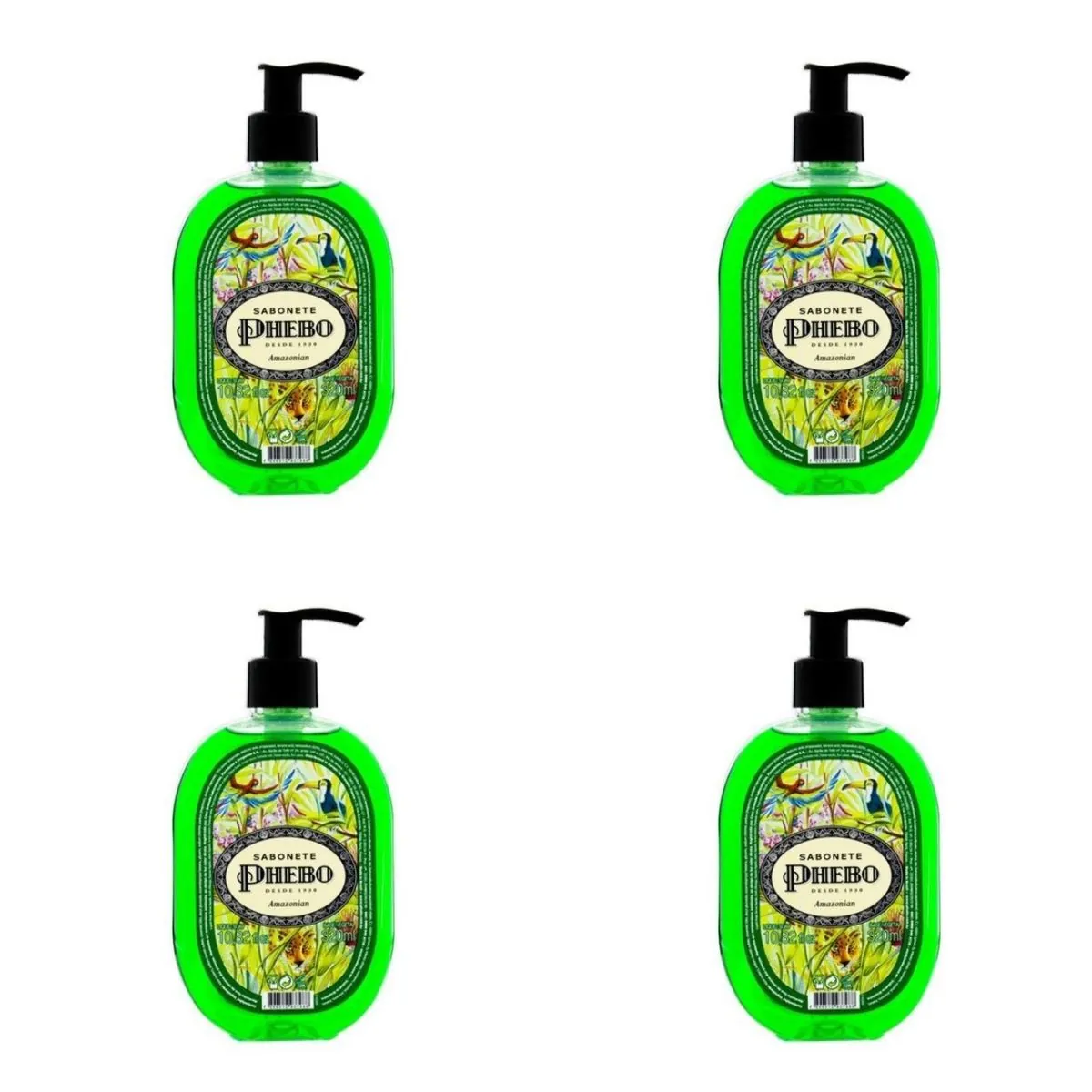 Kit c/4 Sabonetes Liquido Phebo Odor De Rosas 320ml Amazonian