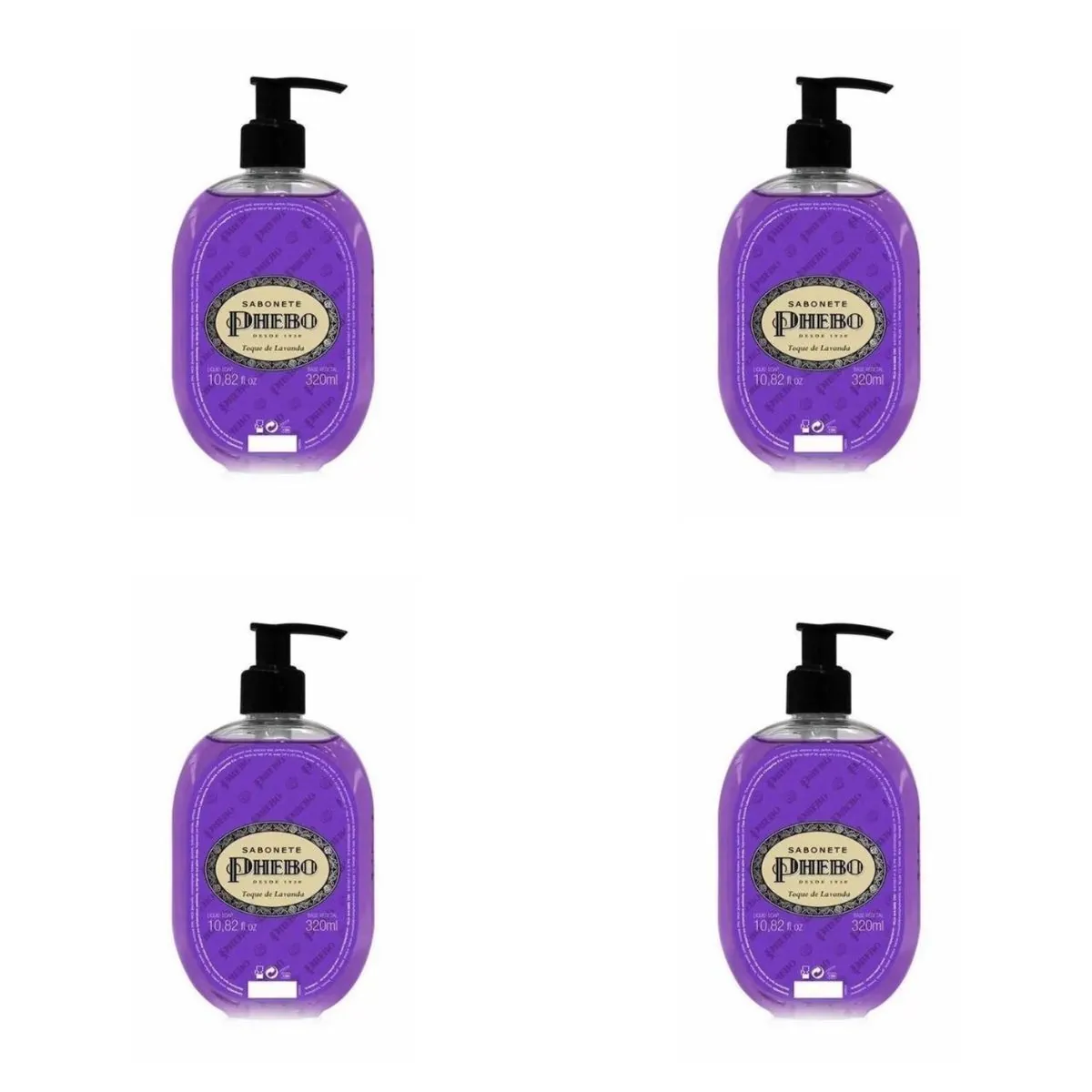 Kit c/4 Sabonetes Liquido Phebo Odor De Rosas 320ml Toque De Lavanda