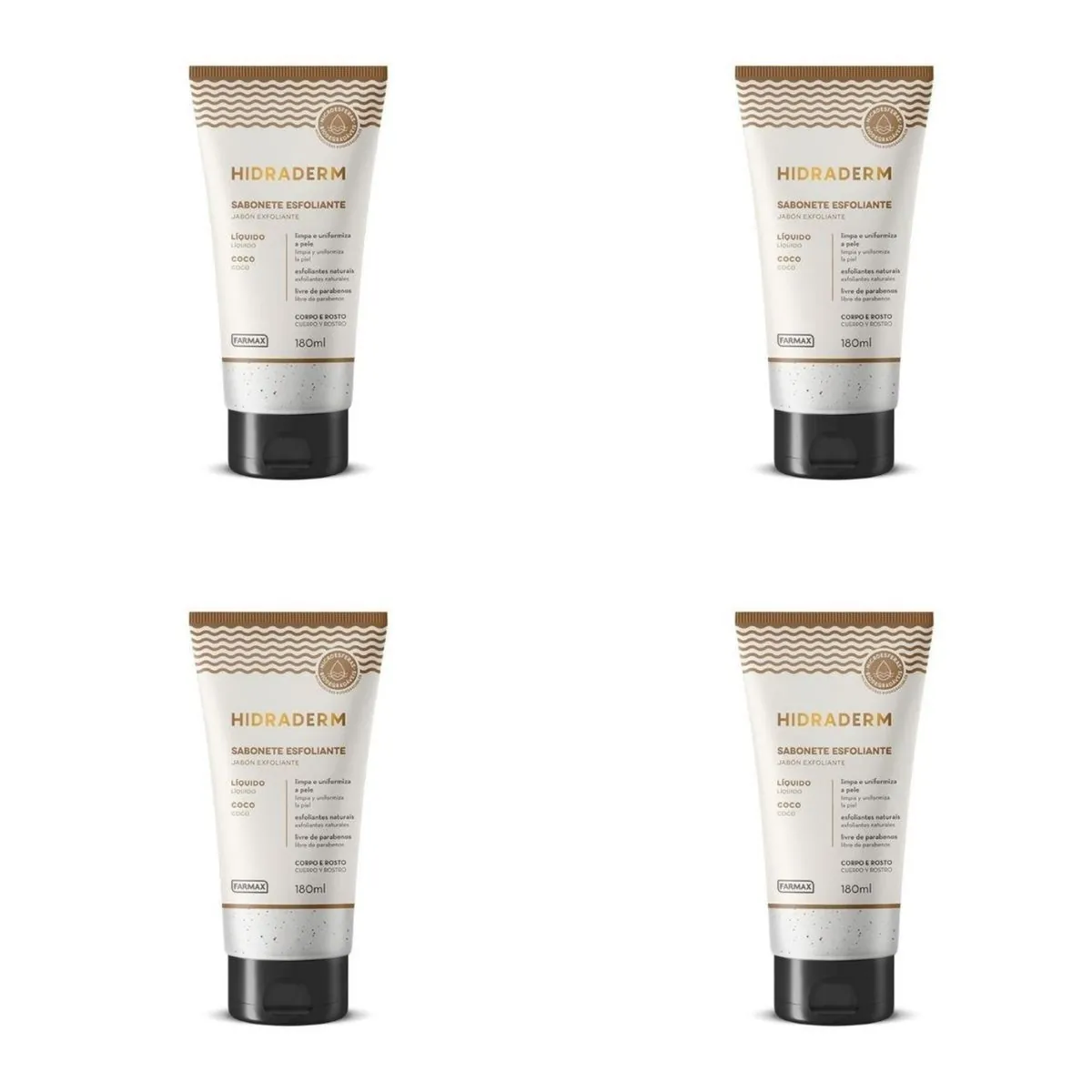 Kit c/4 Sabonetes Líquido Hidraderm Esfoliante 180ml Coco
