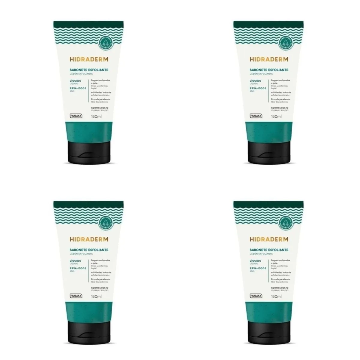 Kit c/4 Sabonetes Liquido Hidraderm Esfoliante 180ml Erva Doce