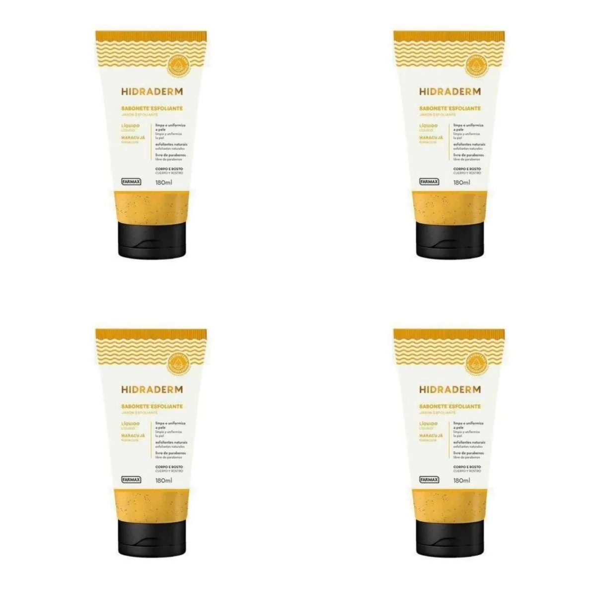 Kit c/4 Sabonetes Liquido Hidraderm Esfoliante 180ml Maracujá