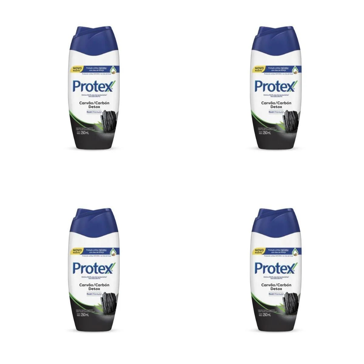 Kit c/4 Sabonetes Líquido Protex 250ml Carvão Detox
