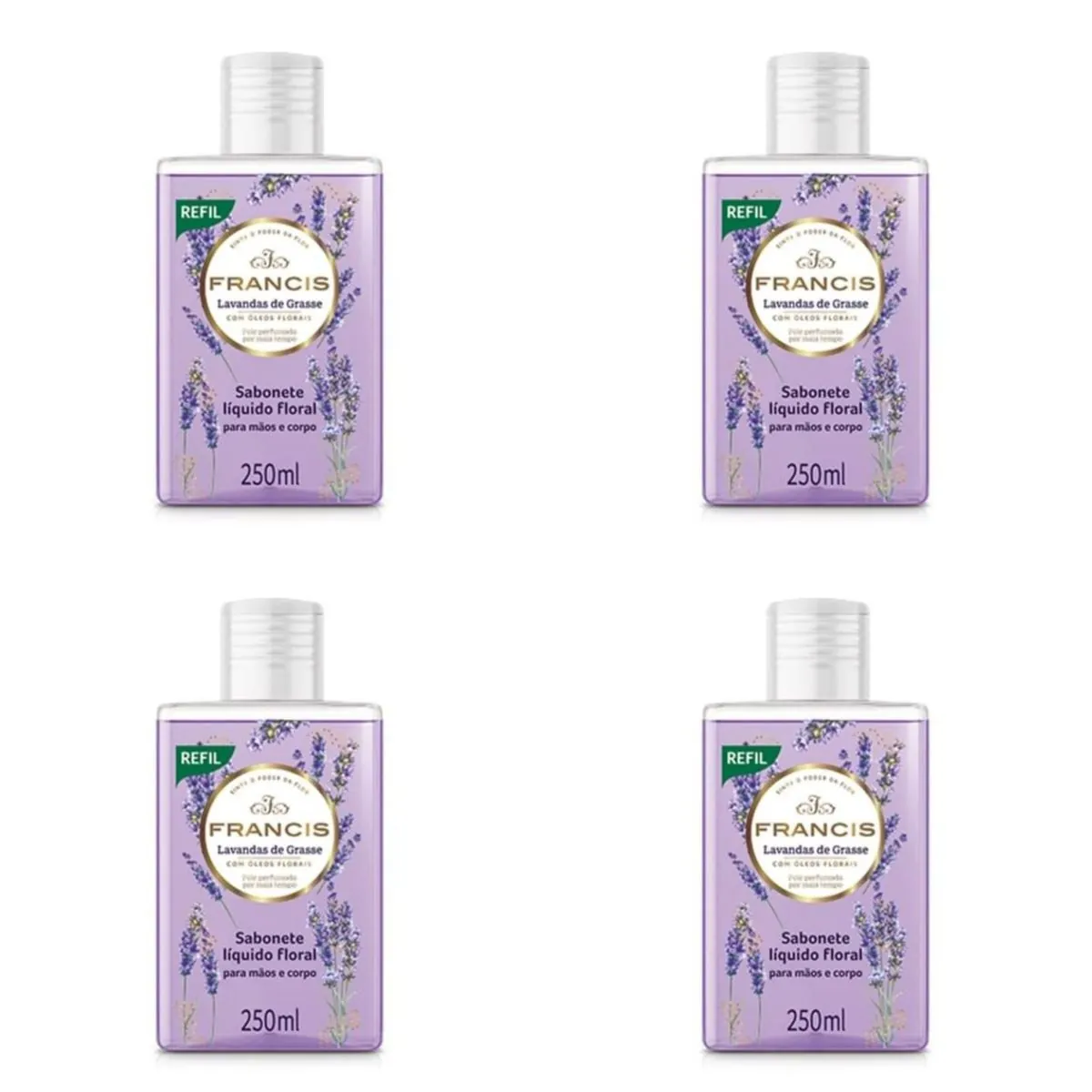Kit c/4 Sabonetes Liquido Francis Refil 250ml Lilás