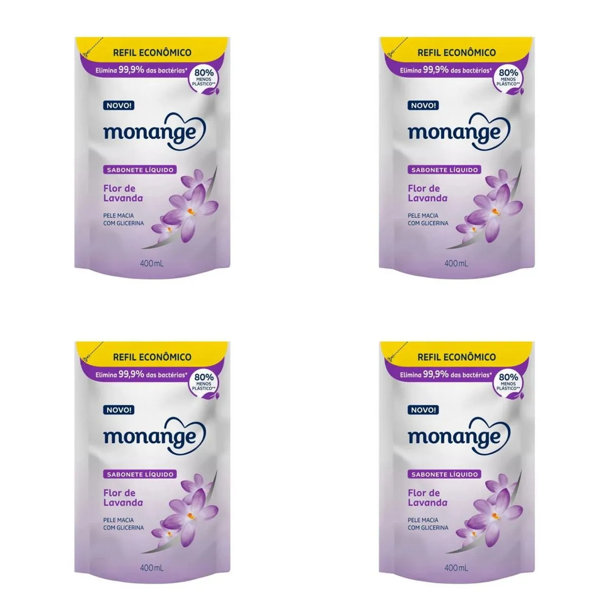 Kit c/4 Sabonetes Liquido Monange 200ml Refil Lavanda
