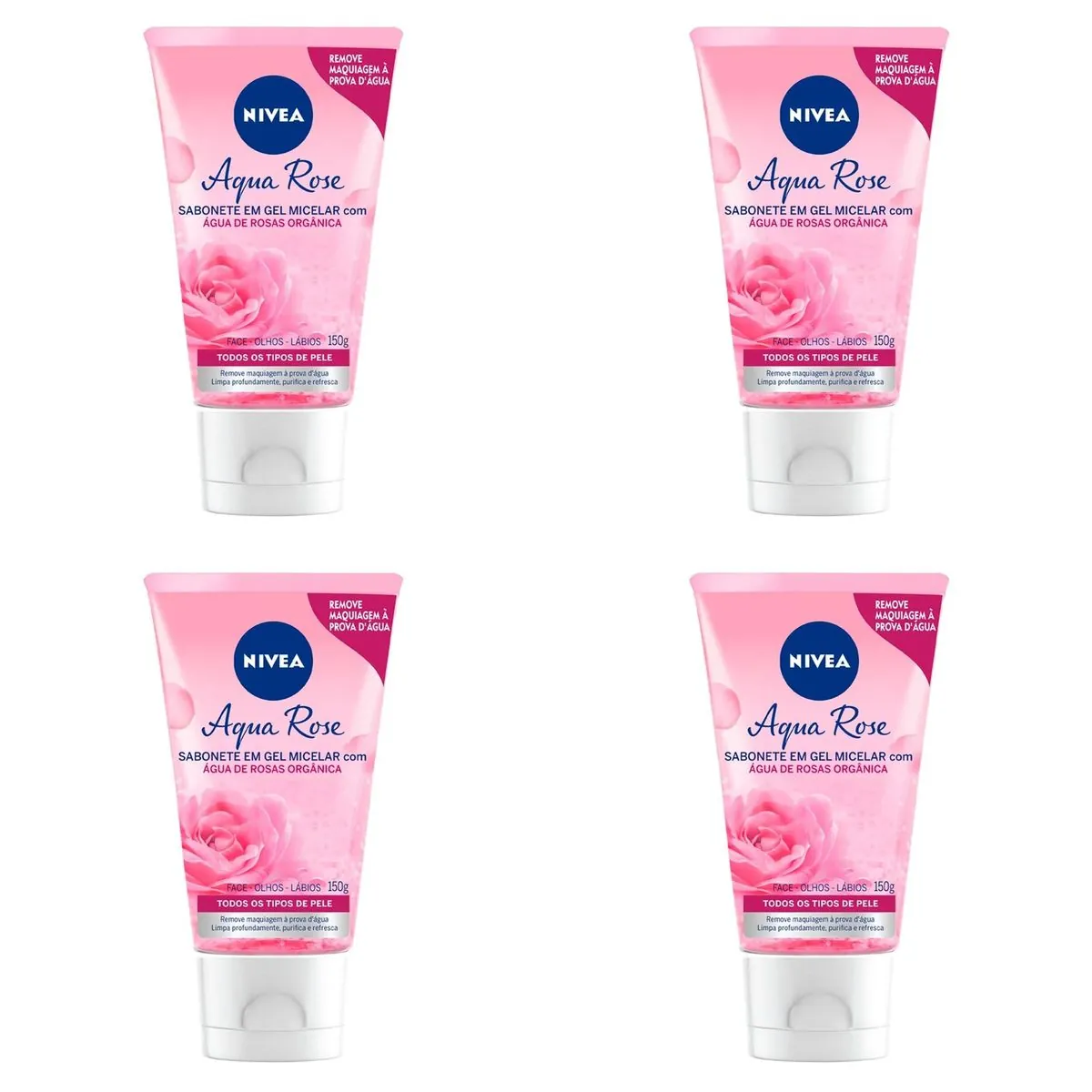 Kit c/4 Sabonetes Nivea Micellair Gel Facial Água De Rosas 150ml
