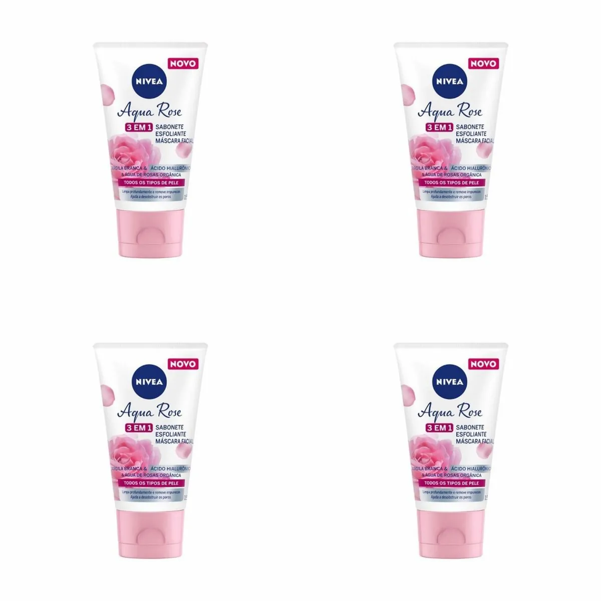Kit c/4 Sabonetes Facial Nivea Esfoliante E Máscara 3 Em1 Aqua Rose 150ml