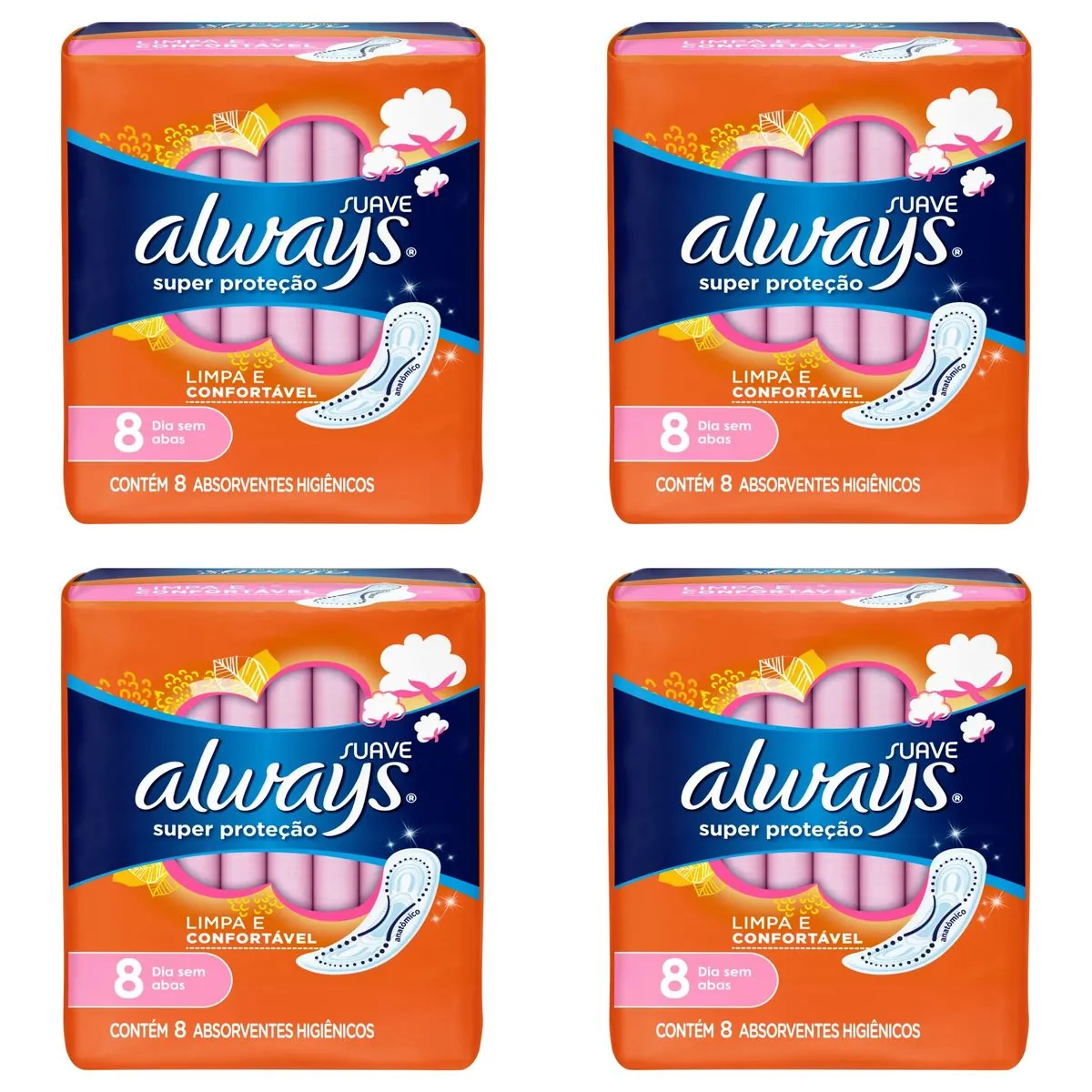 Kit c/4 Absorvente Básico Suave Sem Abas Always Simples c/8 Unidades cada