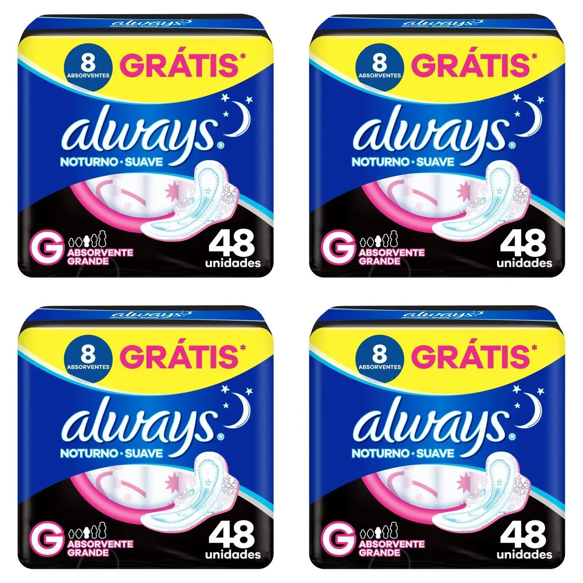 Kit c/4 Absorvente Always Noturno Suave ”G” c/48 Unidades cada