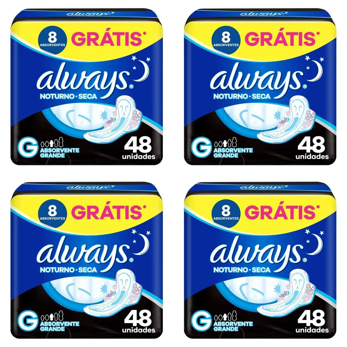 Kit c/4 Absorvente Always Noturno Seca ”G” c/48 Unidades cada
