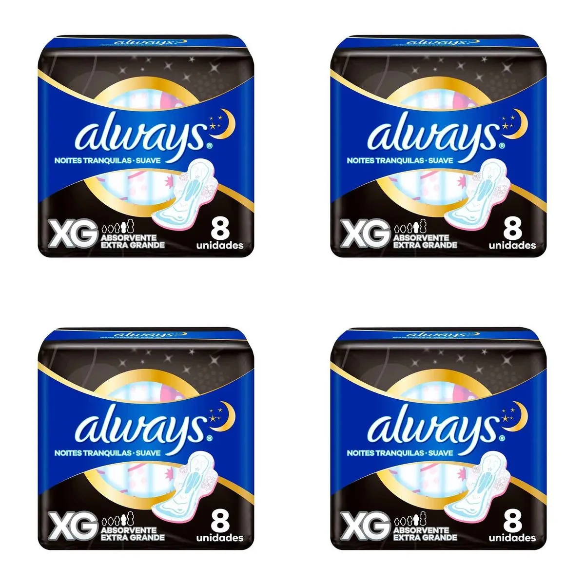 Kit c/4 Absorventes Always Básico Suave XG Com Abas Com 8 Unidades