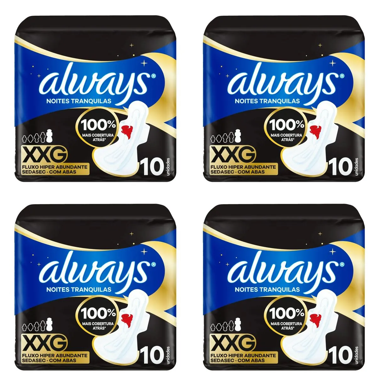 Kit c/4 Absorventes Cobertura Suave Noturno Com Abas 40Cm Always Simples c/10 Unidades cada