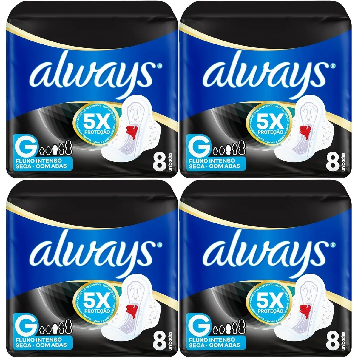 Kit c/4 Absorvente Cobertura Seca Noturno Com Abas Always Simples 8 Unidades