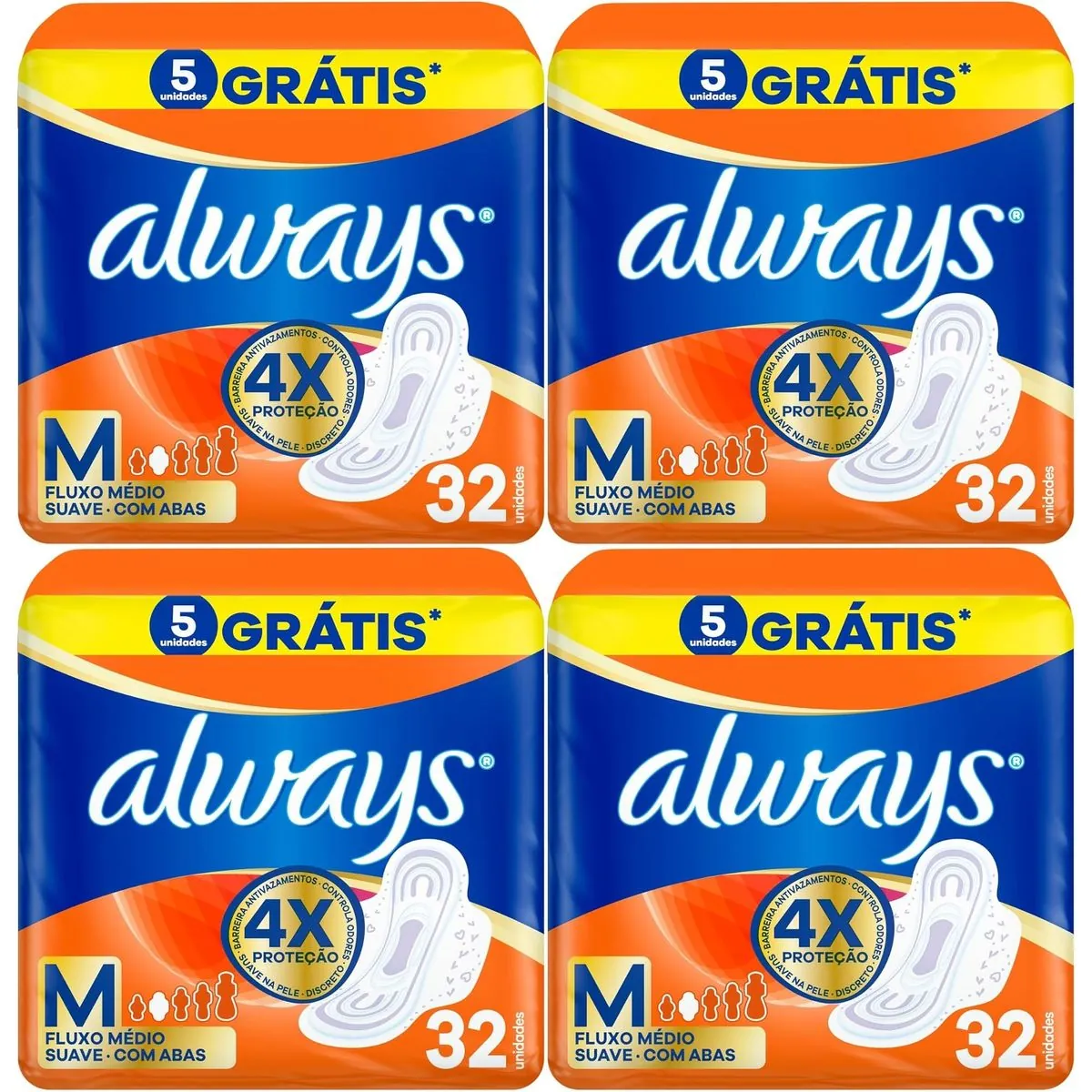 Kit c/4 Absorventes Always Pink Suave Com Aba 32 Unidades cada