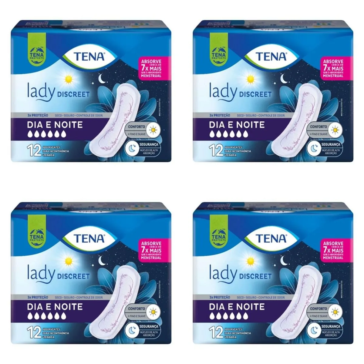 Kit c/4 Absorventes Tena Lady Discreet Dia E Noite Com 20 Unidades cada